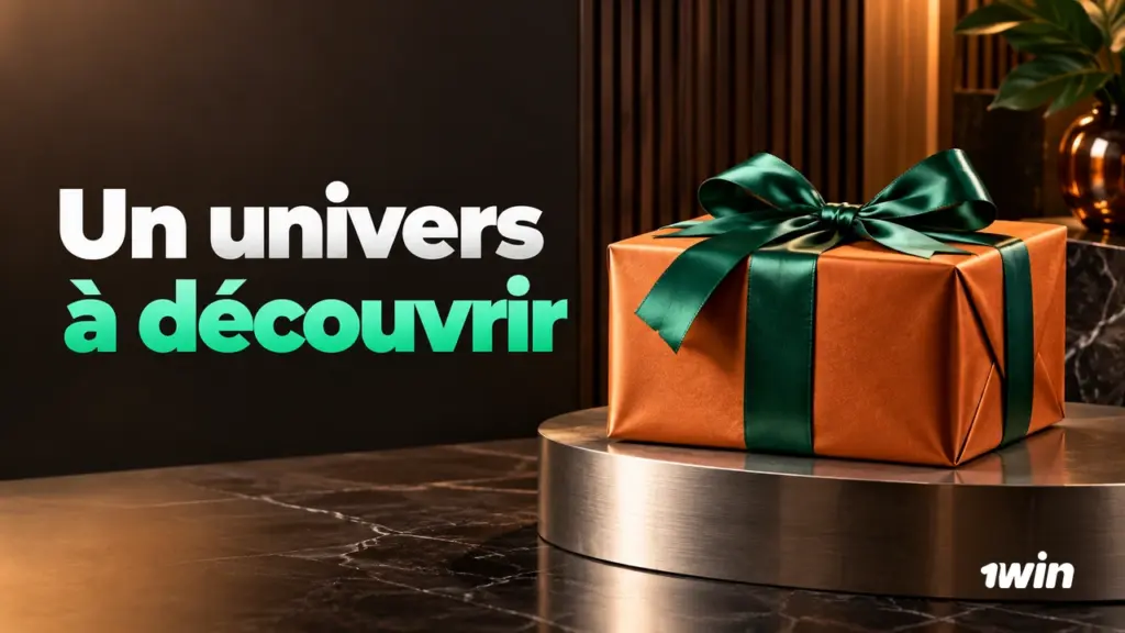 Cadeau orange au ruban vert sur un socle sombre