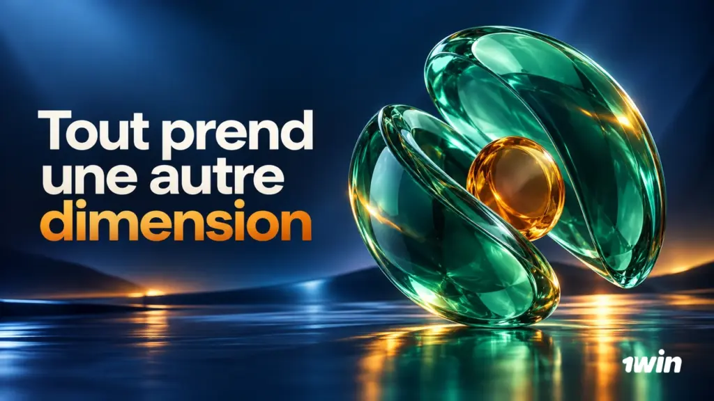 Formes vertes en verre autour d’une sphère orange.